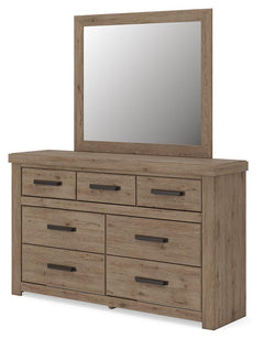 Oliandon Light Brown Queen Panel Storage Bed, Dresser and Mirror - Ornate Home