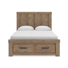 Oliandon Light Brown Queen Panel Storage Bed, Dresser and Mirror - Ornate Home