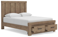 Oliandon Light Brown Queen Panel Storage Bed, Dresser and Mirror - Ornate Home