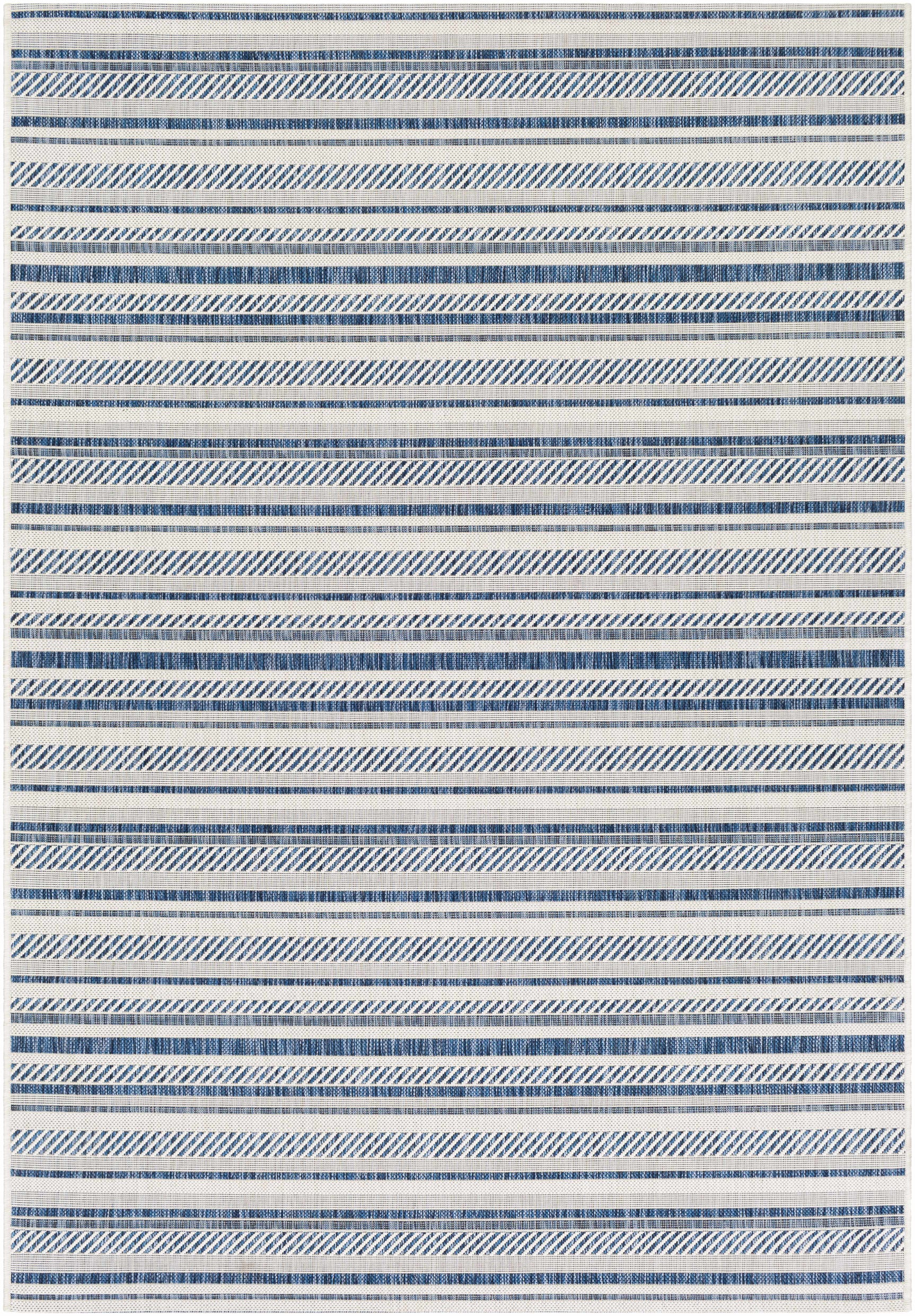 Olin White&Blue Striped Nordic Outdoor Rug - Ornate Home