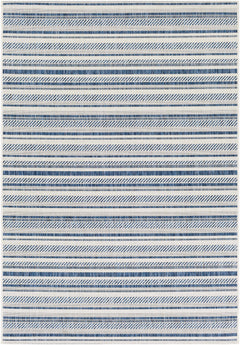 Olin White&Blue Striped Nordic Outdoor Rug - Ornate Home