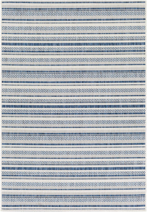 Olin White&Blue Striped Nordic Outdoor Rug - Ornate Home