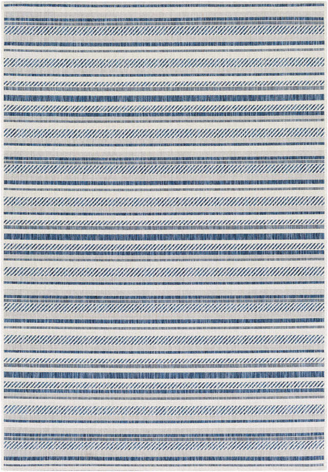 Olin White&Blue Striped Nordic Outdoor Rug - Ornate Home