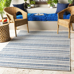 Olin White&Blue Striped Nordic Outdoor Rug - Ornate Home