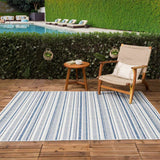 Olin White&Blue Striped Nordic Outdoor Rug - Ornate Home