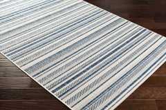Olin White&Blue Striped Nordic Outdoor Rug - Ornate Home