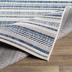 Olin White&Blue Striped Nordic Outdoor Rug - Ornate Home