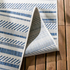 Olin White&Blue Striped Nordic Outdoor Rug - Ornate Home