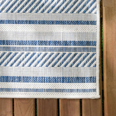 Olin White&Blue Striped Nordic Outdoor Rug - Ornate Home