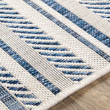 Olin White&Blue Striped Nordic Outdoor Rug - Ornate Home