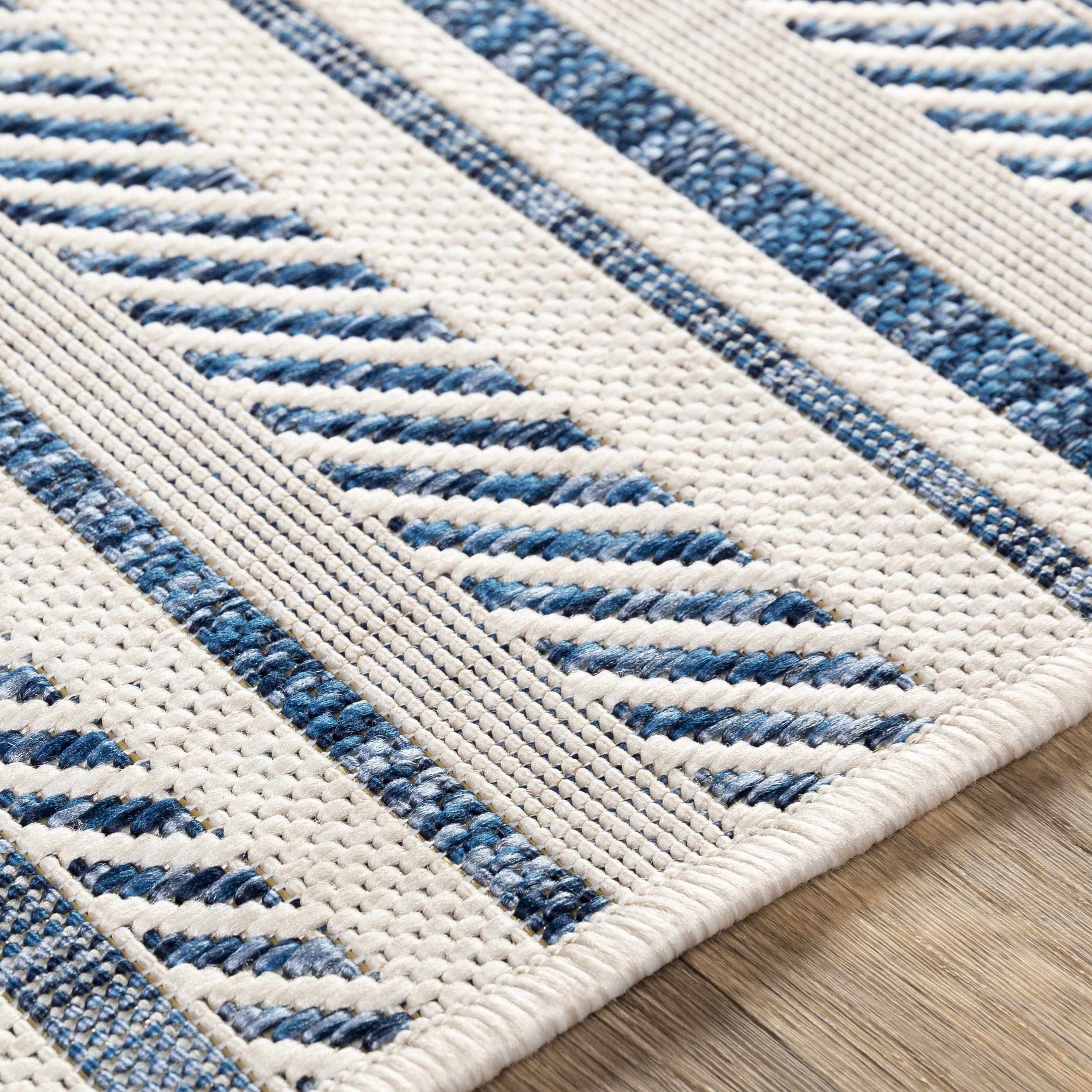 Olin White&Blue Striped Nordic Outdoor Rug - Ornate Home