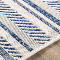 Olin White&Blue Striped Nordic Outdoor Rug - Ornate Home