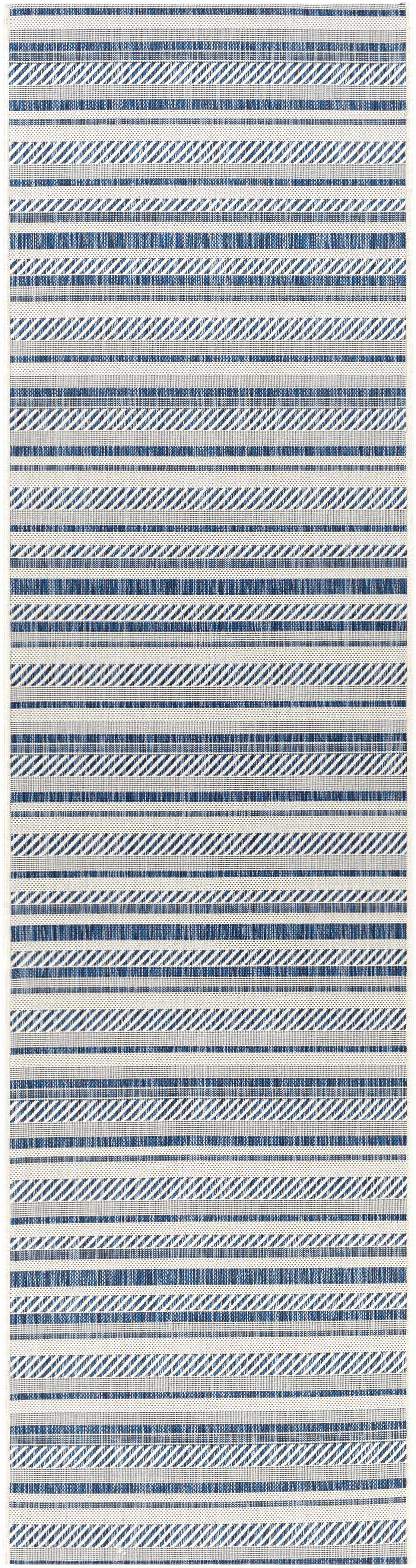Olin White&Blue Striped Nordic Outdoor Rug - Ornate Home