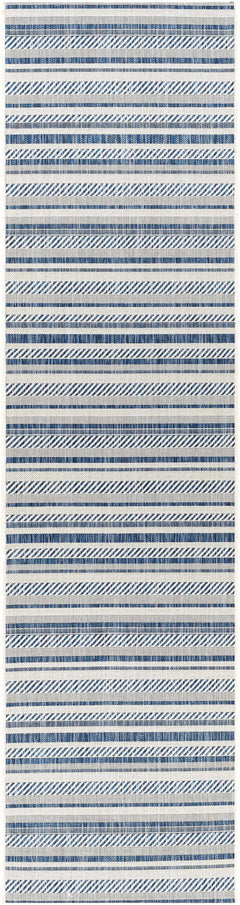 Olin White&Blue Striped Nordic Outdoor Rug - Ornate Home
