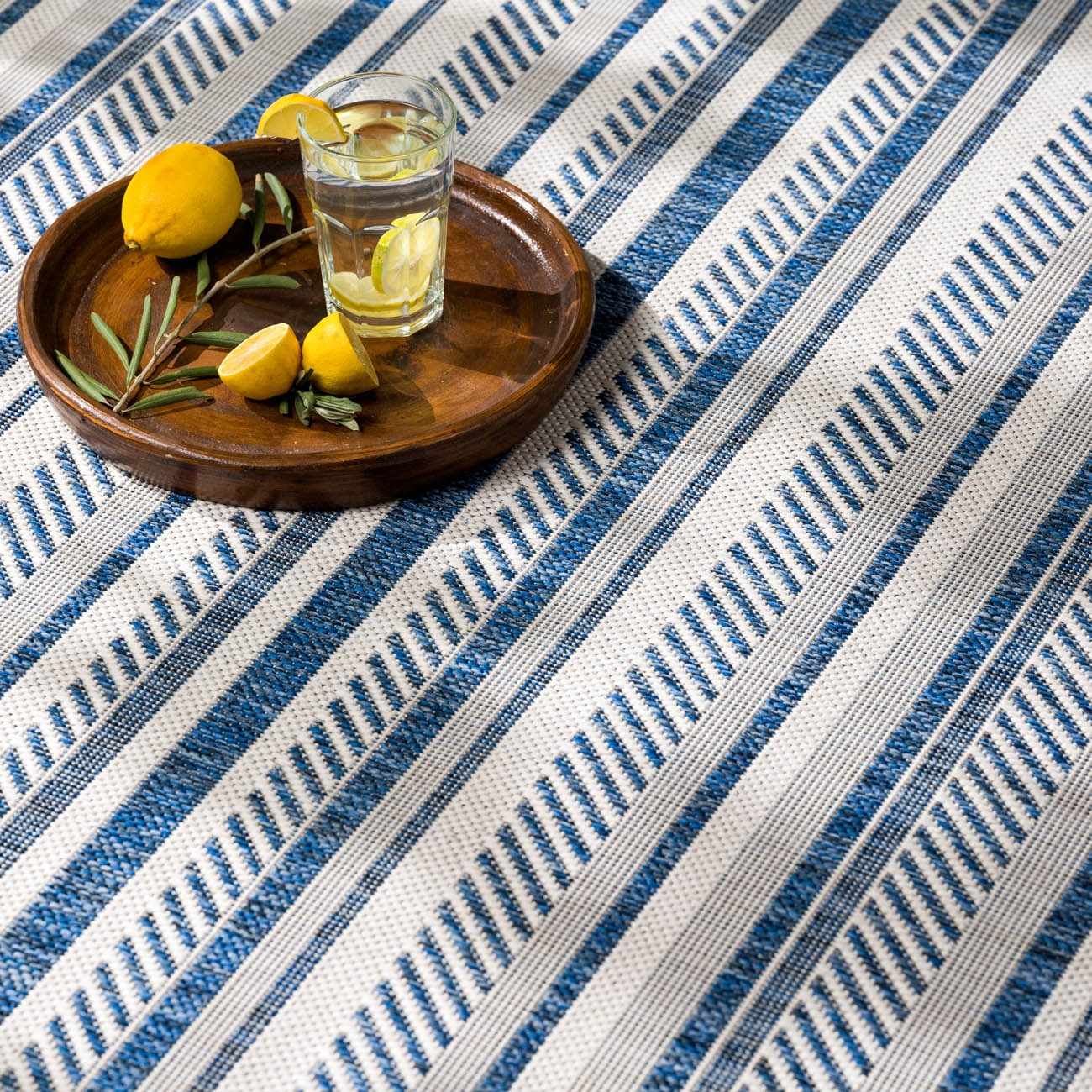 Olin White&Blue Striped Nordic Outdoor Rug - Ornate Home