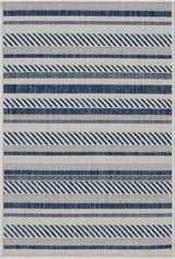 Olin White&Blue Striped Nordic Outdoor Rug - Ornate Home