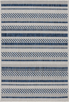 Olin White&Blue Striped Nordic Outdoor Rug - Ornate Home