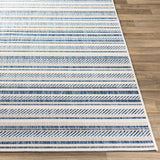 Olin White&Blue Striped Nordic Outdoor Rug - Ornate Home