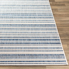 Olin White&Blue Striped Nordic Outdoor Rug - Ornate Home