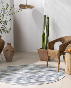 Olin White&Blue Striped Nordic Outdoor Rug - Ornate Home