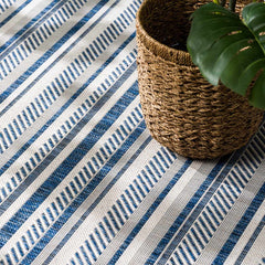Olin White&Blue Striped Nordic Outdoor Rug - Ornate Home