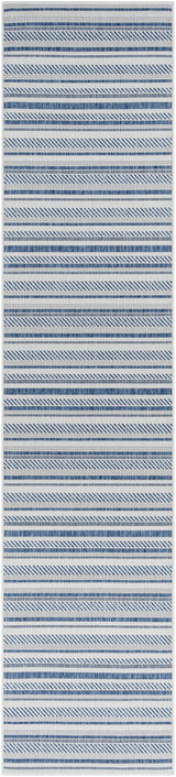 Olin White&Blue Striped Nordic Outdoor Rug - Ornate Home