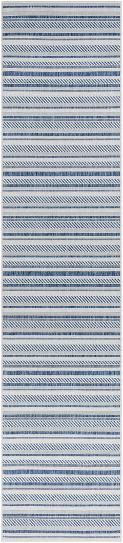Olin White&Blue Striped Nordic Outdoor Rug - Ornate Home
