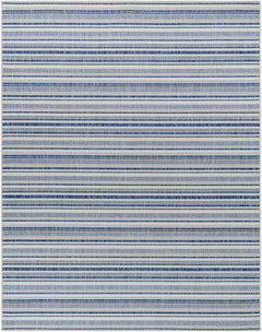 Olin White&Blue Striped Nordic Outdoor Rug - Ornate Home