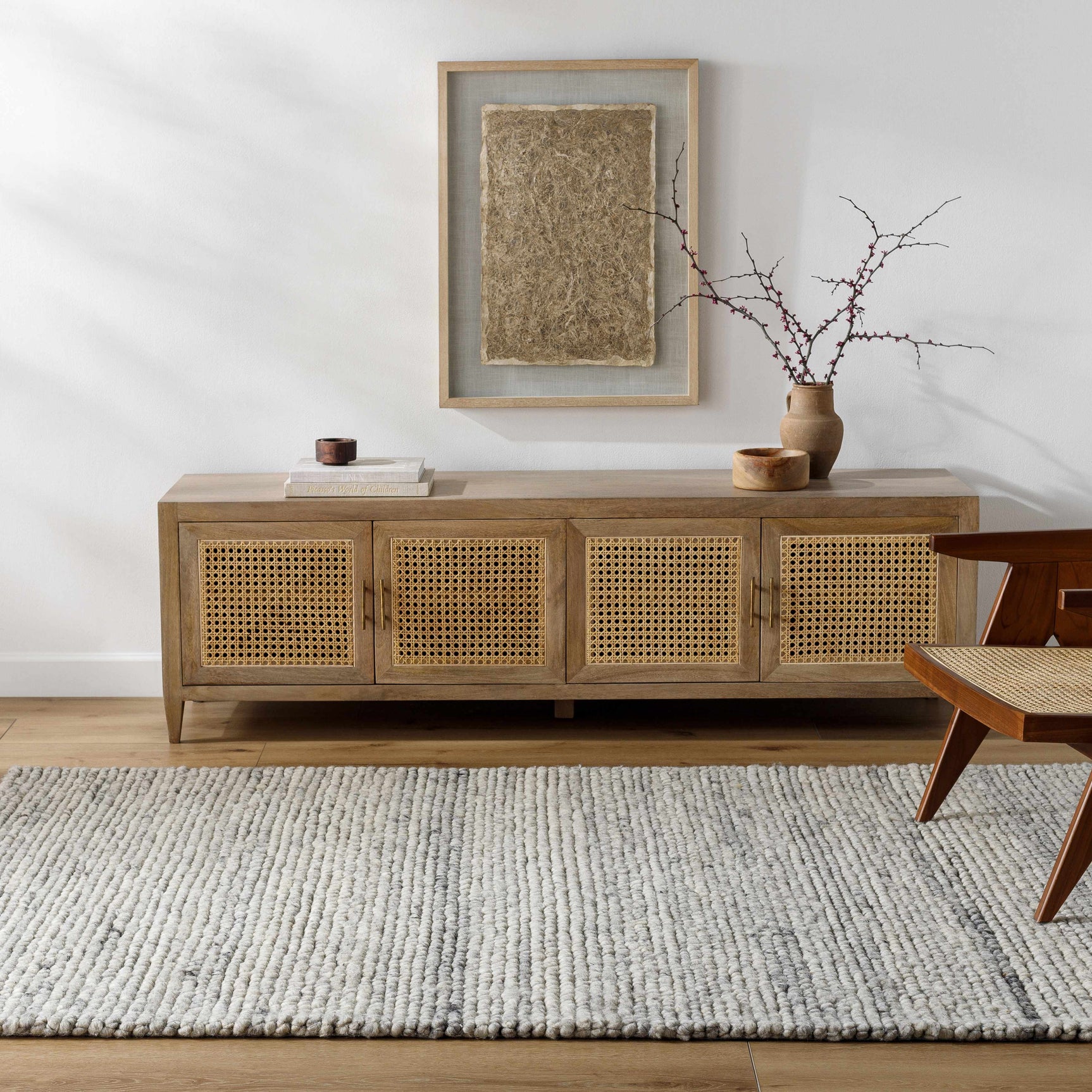 Olisa Cream & Gray Wool Area Rug - Ornate Home