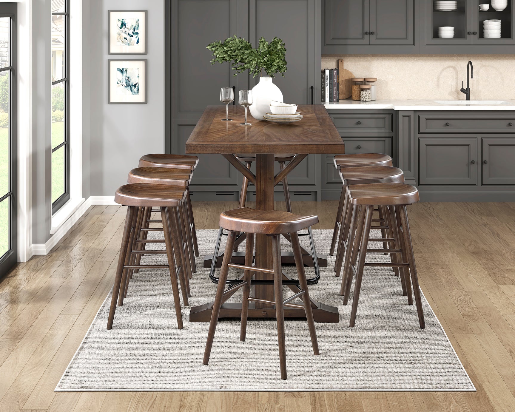 Oliver Brown Pub Height Stool (Set of 2) - Ornate Home