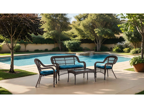 Oliveri Brown/Dark Teal 4 Pc. Wicker Conversation Set (9 Pack) - Ornate Home