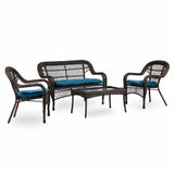 Oliveri Brown/Dark Teal 4 Pc. Wicker Conversation Set (9 Pack) - Ornate Home