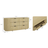 Olivia 71.3" Double Dresser in Natural Oak and Black - Ornate Home