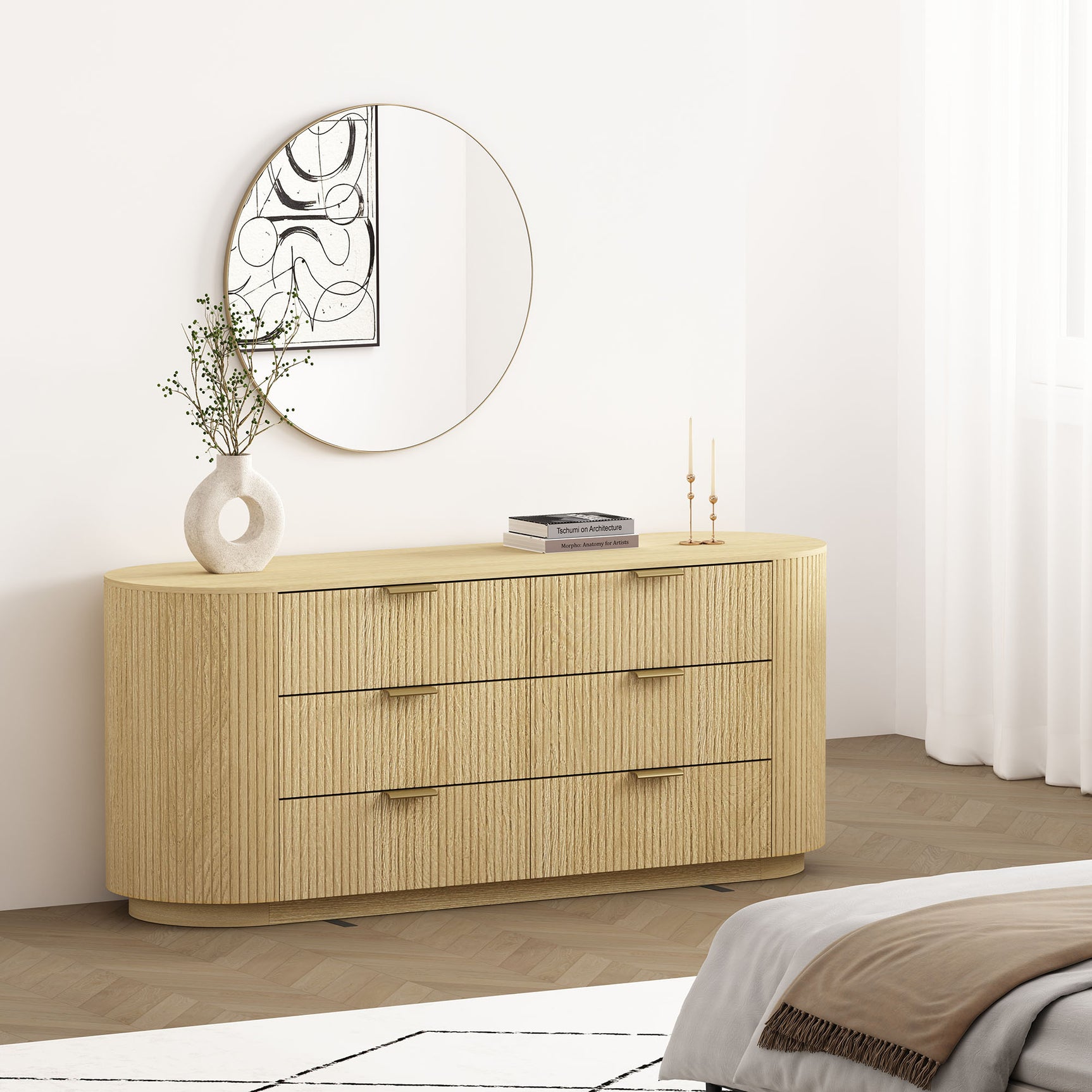 Olivia 71.3" Double Dresser in Natural Oak and Gold - Ornate Home