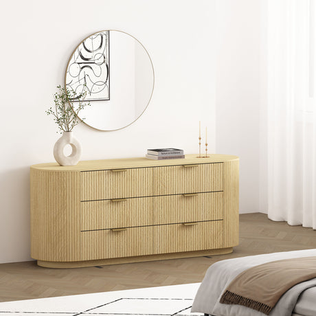 Olivia 71.3" Double Dresser in Natural Oak and Gold - Ornate Home