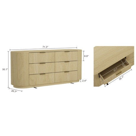 Olivia 71.3" Double Dresser in Natural Oak and Gold - Ornate Home