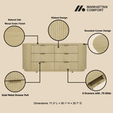 Olivia 71.3" Double Dresser in Natural Oak and Gold - Ornate Home