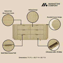 Olivia 71.3" Double Dresser in Natural Oak and Gold - Ornate Home