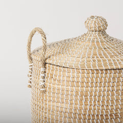 Olivia Beige Seagrass Basket with Lid and Handles (Set of 3) - Ornate Home