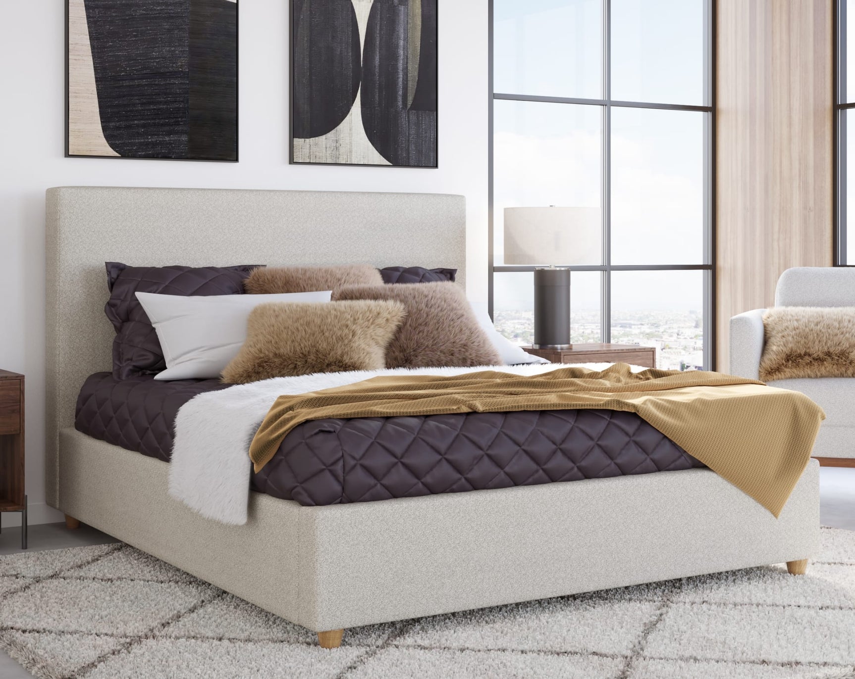 Olivia Ivory King Upholstered Platform Bed - Ornate Home