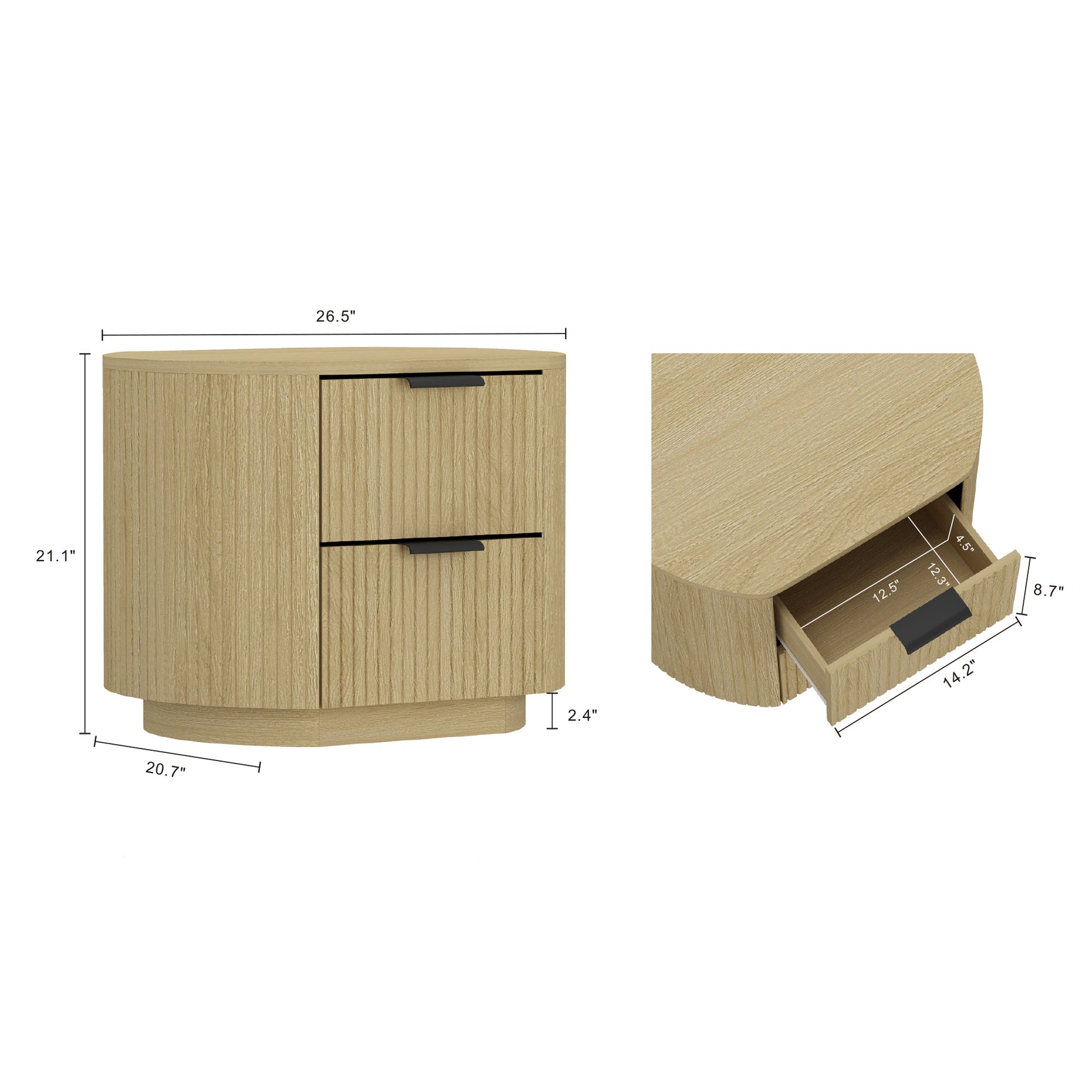 Olivia Nightstand in Natural Oak and Black (set of 2) - Ornate Home