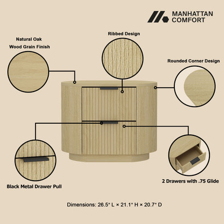 Olivia Nightstand in Natural Oak and Black (set of 2) - Ornate Home