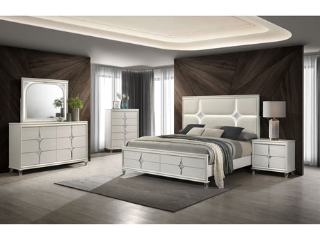 Olivia Pearl White 5-piece California King Bedroom Set - Ornate Home