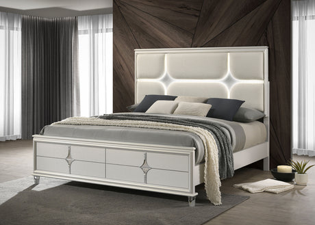 Olivia Pearl White California King Panel Bed - Ornate Home