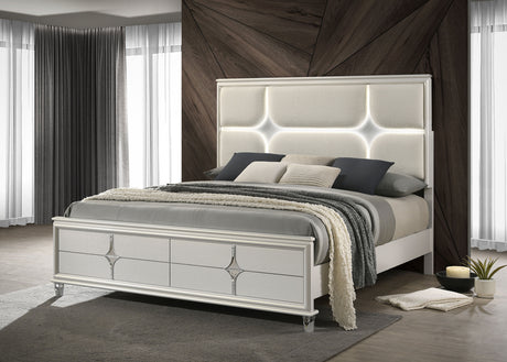 Olivia Pearl White Eastern King Panel Bed - Ornate Home