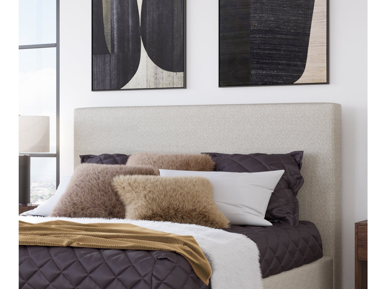 Olivia Upholstered Headboard in Ivory (86"W) - Ornate Home