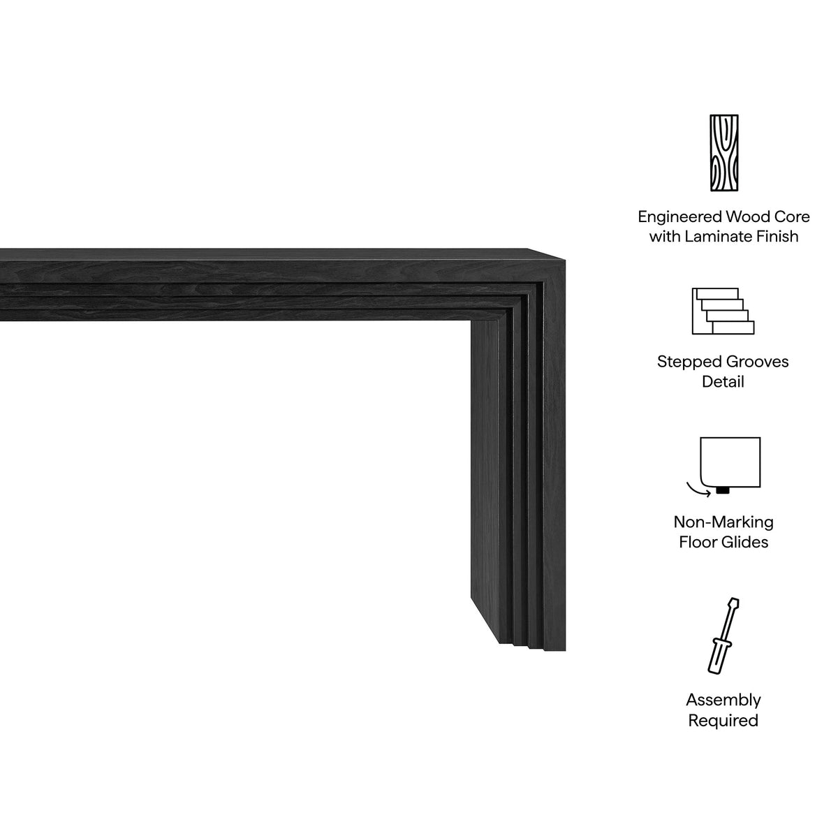 Olney Black 63 Inch Fluted Console Table