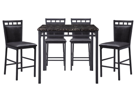 Olney Black/Dark Brown/Faux Marble 5-Piece Pack Counter Height Set - Ornate Home