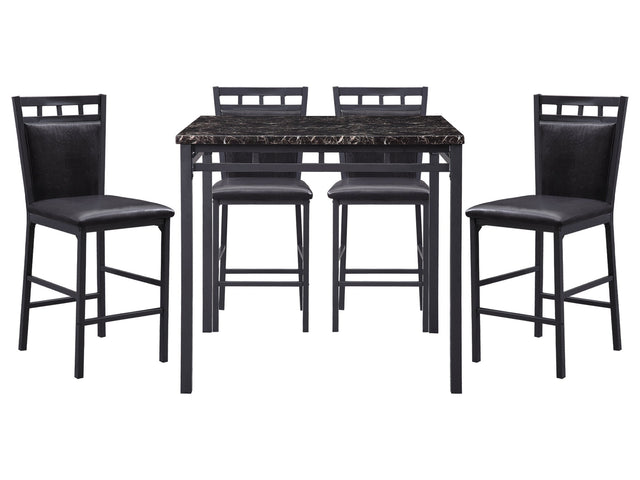 Olney Black/Dark Brown/Faux Marble 5-Piece Pack Counter Height Set - Ornate Home
