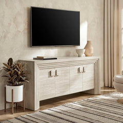 Olney Ivory Travertine 4-Door Fluted Sideboard